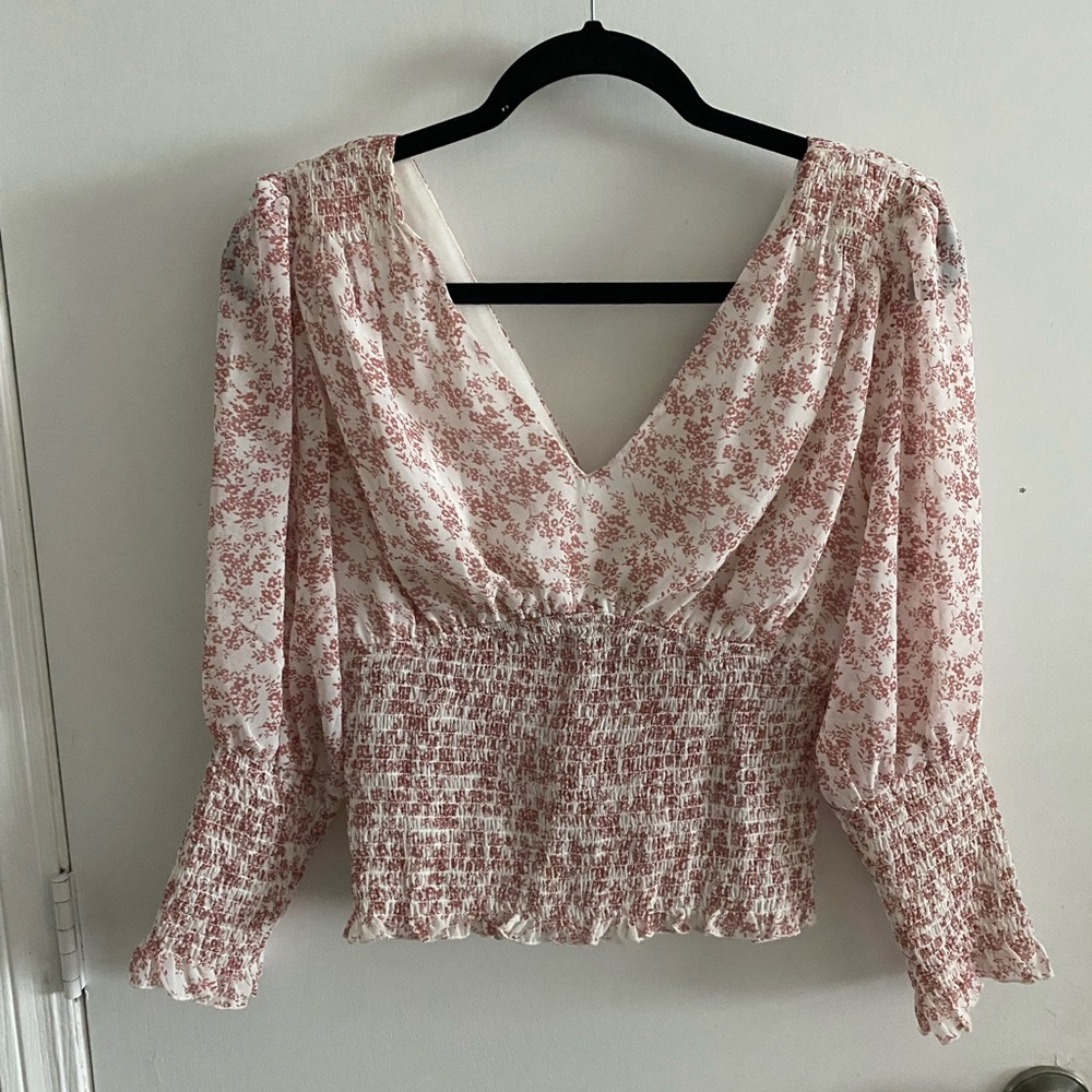 Smocked sleeved crop top